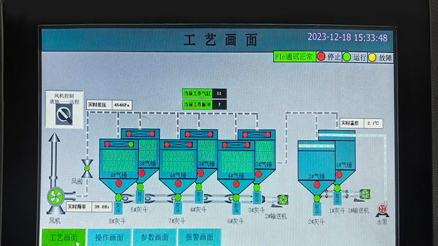 除塵控制柜現場PLC監控畫面