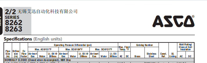 ASCO低溫管道式電磁閥8262H208LT ASCO低溫管道式電磁閥8262H208LT